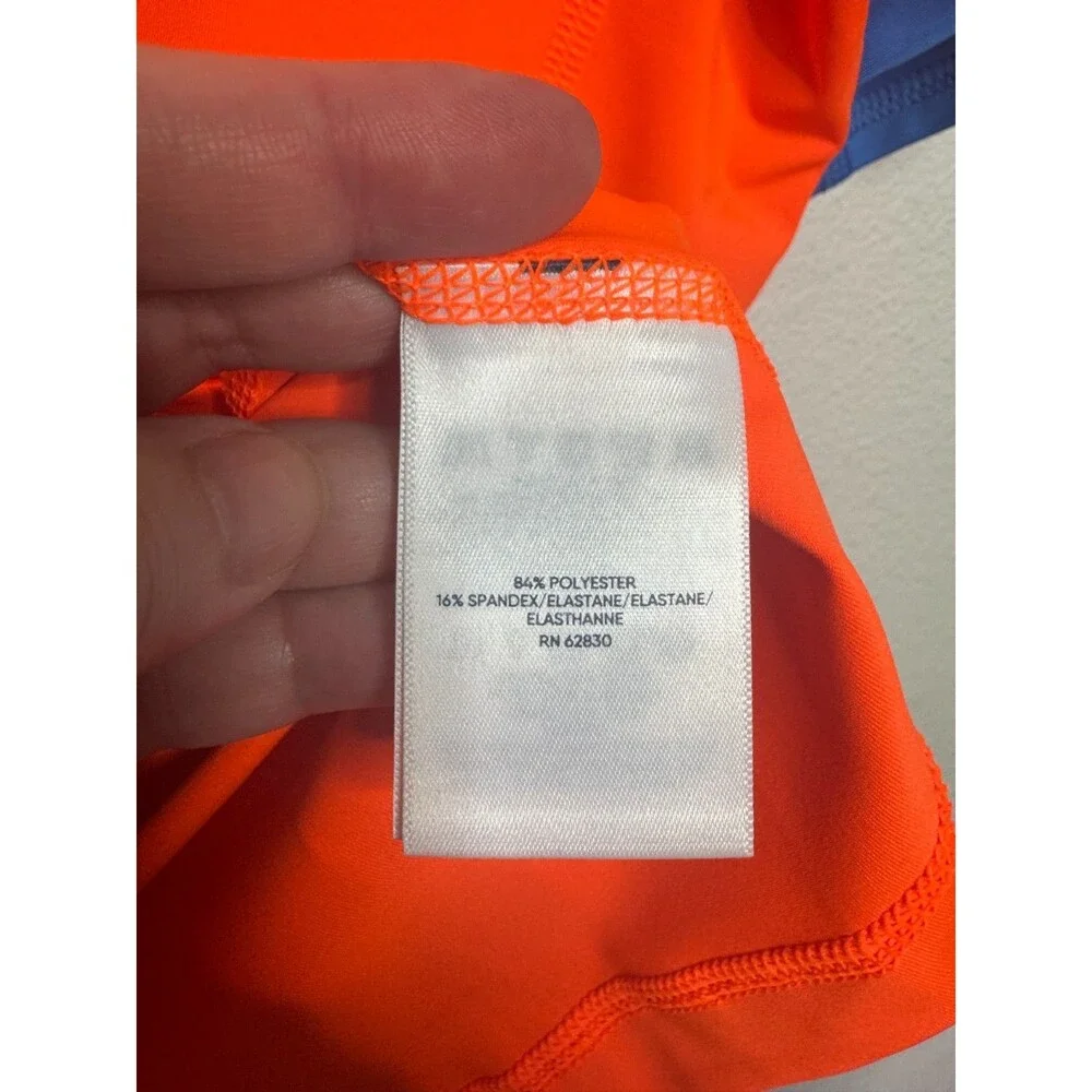 Lands’ End Boys XL Husky Rash Guard Colorblock Orange Blue Short Sleeve Swim Top